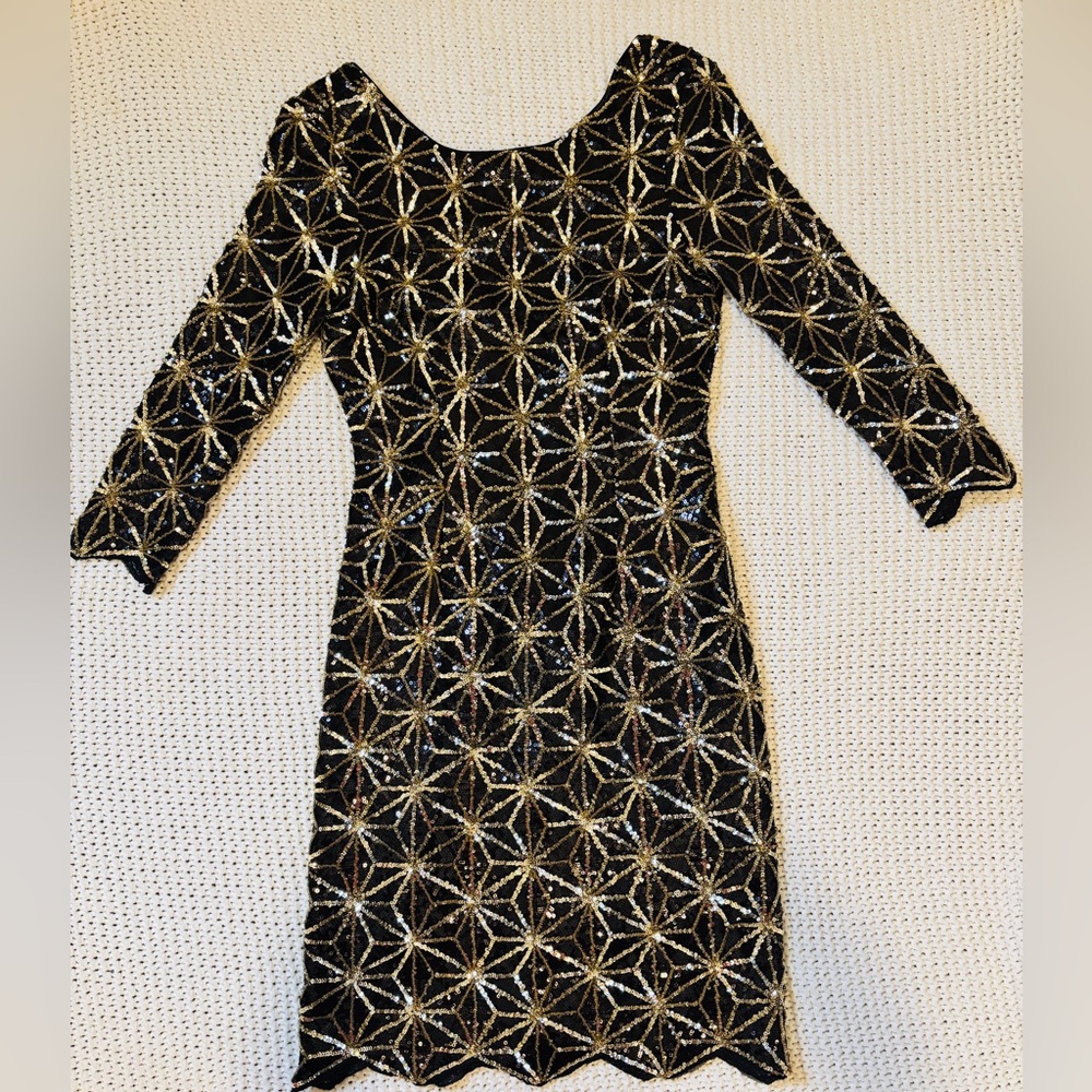Gianni Bini Sequin Black & Gold Embellished Dress